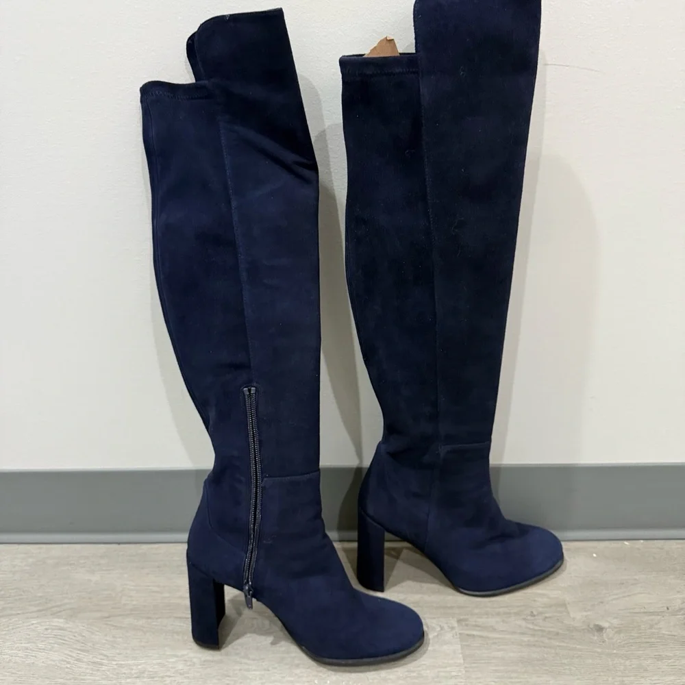 Stuart Weitzman Boots AllJack Over The Knee in Blue Suede